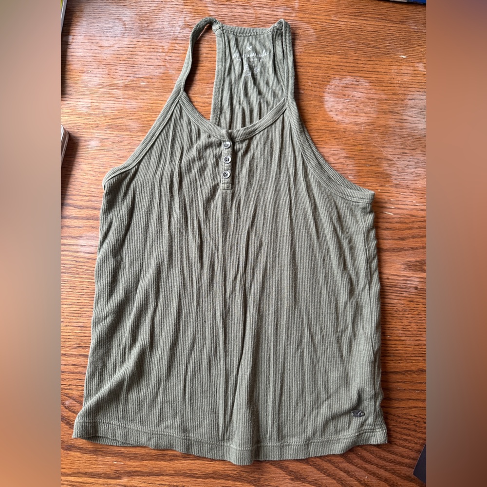 American Eagle Outfitters Olive Ribbed Henley Tank